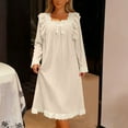 thumbnail image 5 of Blmnix Square Neck Women's Nightgowns Long Sleeve Plus Size Sleepshirts Beige Sleep Dress, 5 of 6