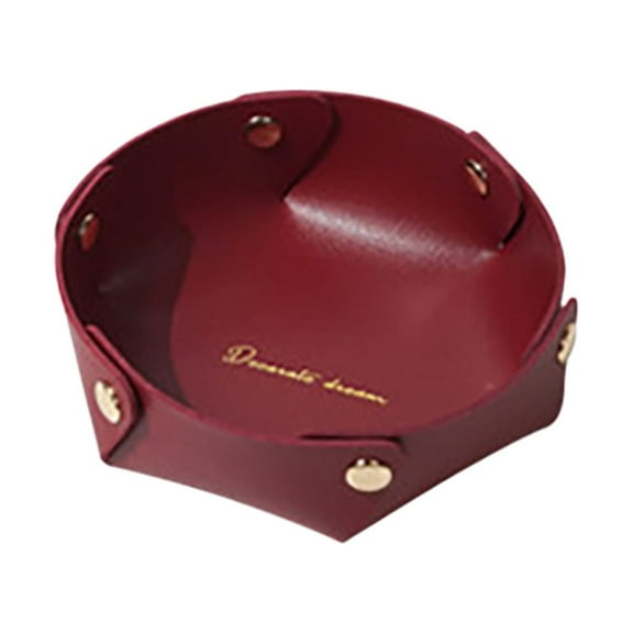 Wovilon Leather Tray Small Desktop Storage Box Bedside Table Car Key Wallet Cash Jewelry Watch Phone Coin Card Cosmetics Stationery Diy Home Decor 17.5X17.5Cm