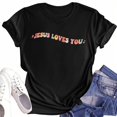 thumbnail image 2 of NAMTYQX Tops for Women Trendy Summer Casual Scoop Neck Oversize Cool Gemustertes Light Print Loose Fit Short Sleeve Womens T Shirts Black Size XL, 2 of 5