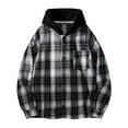 thumbnail image 2 of YueHuiYing Men Flannel Patchwork Fashion Plaid Hooded Button Long Sleeve Jacket Shirts, 2 of 9