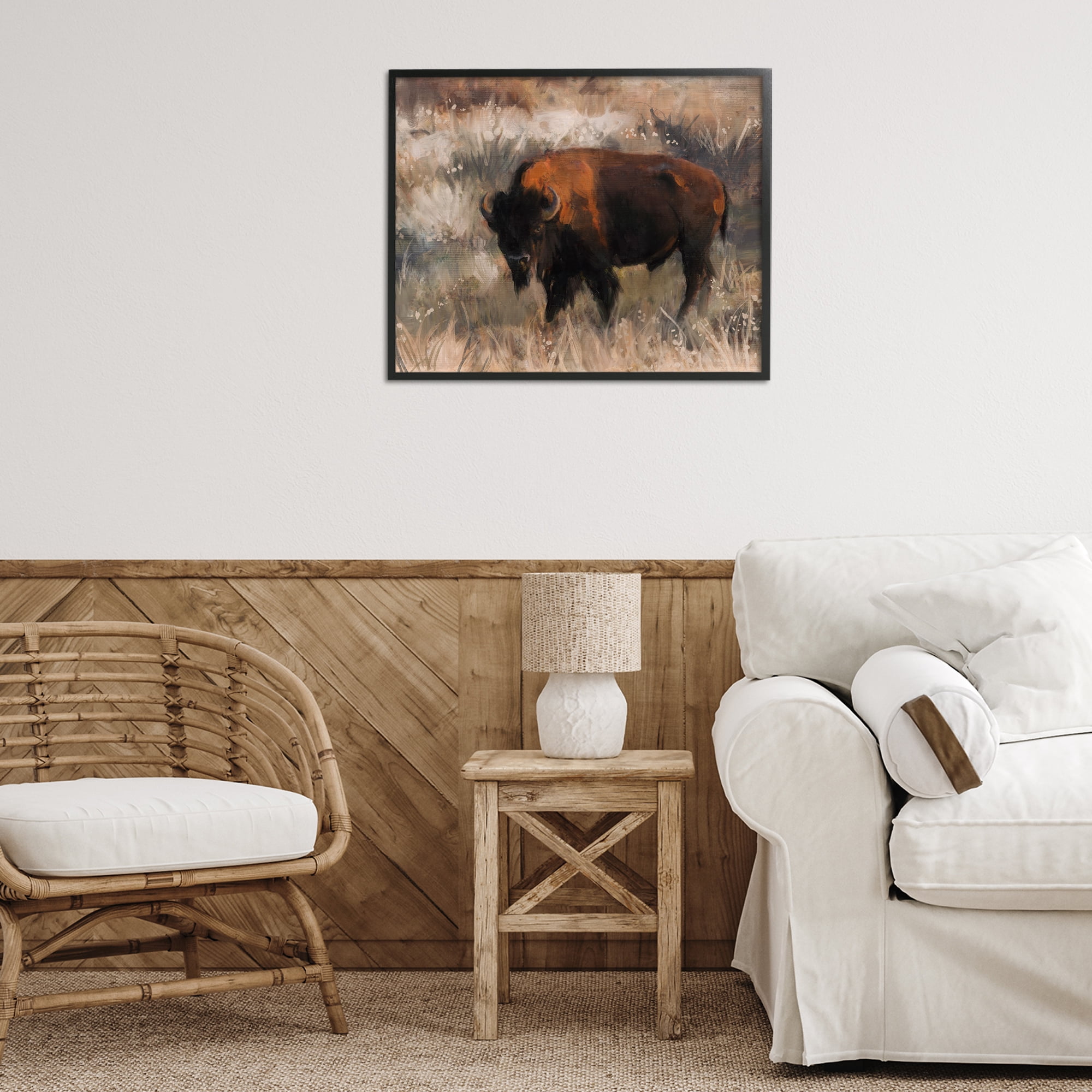 Stupell Industries Traditional Bison Range Animals & Insects Painting Black Framed Art Print Wall Art, 30 x 24