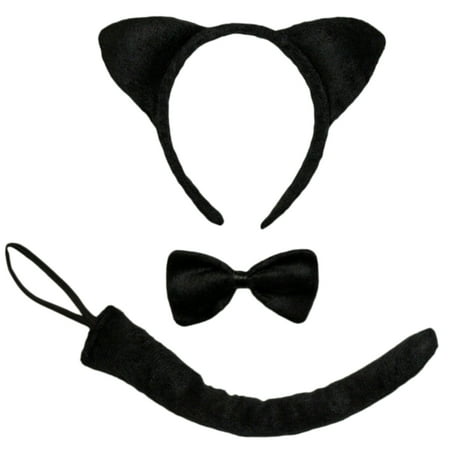 SeasonsTrading Black Cat Ears, Tail, & Bow Tie Costume Set - Halloween Cosplay