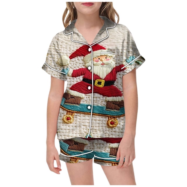 WEAIXIMIUNG Pajamas For Children Shirt And Pant Matching Set Sleepwear Set With Pockets For Christmas 6-7 Years