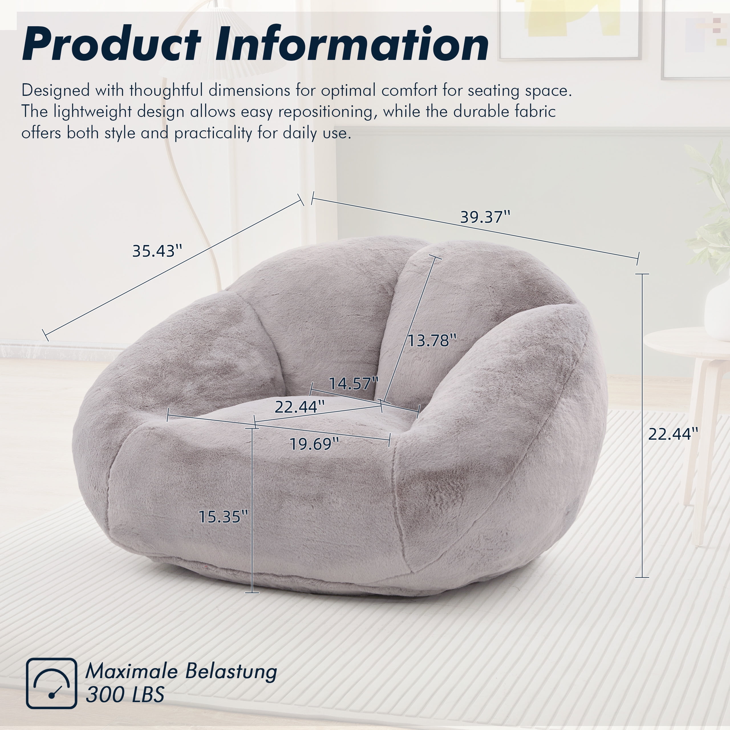 Homefun Bean Bag Chair Lazy Sofa for Adults Teens,Shell Shaped Comfy Sofa with Armrests for Bedroom Living Room,Gaming Reading