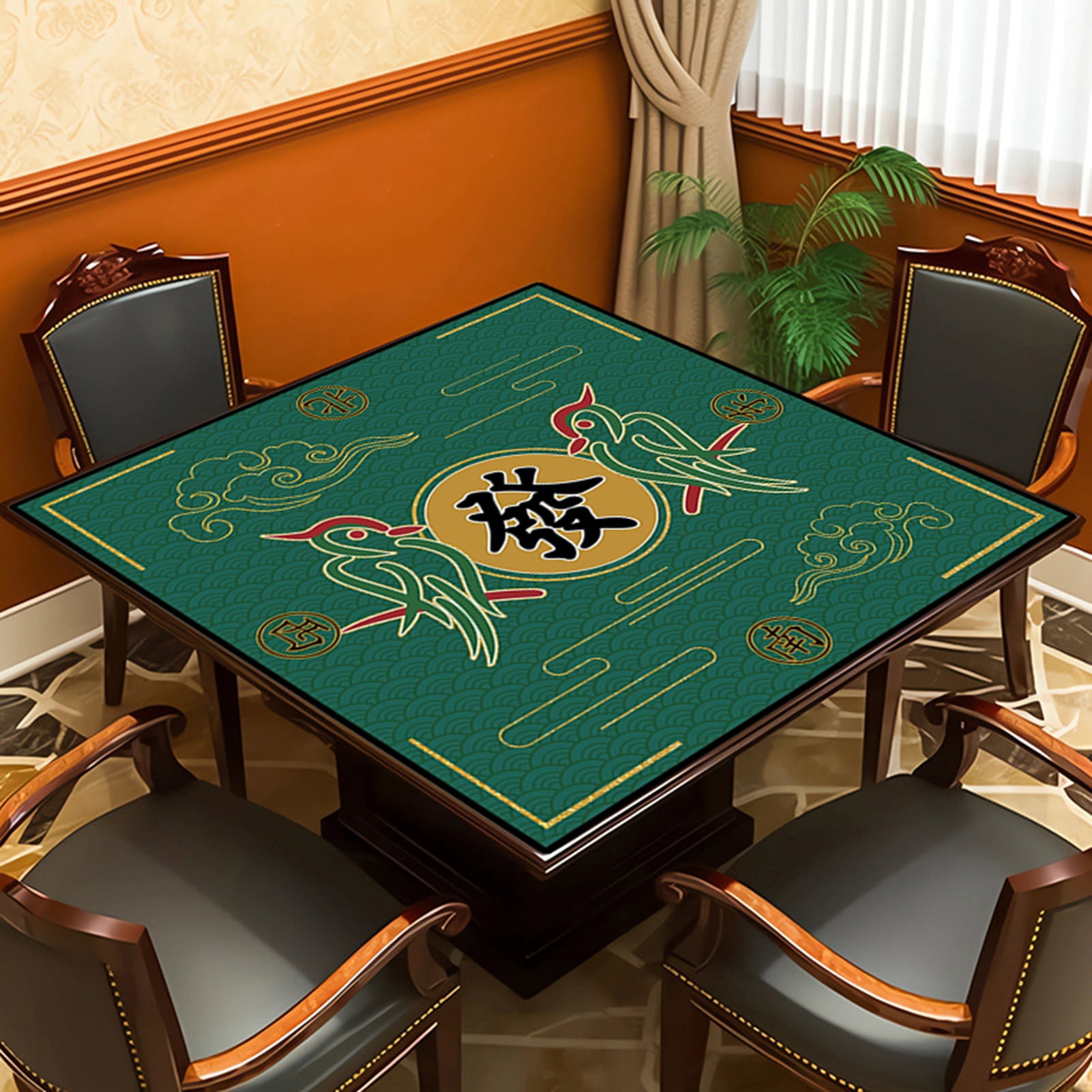 Hutch & Nook Mahjong Mat - 33 Inch Non-Slip Neoprene Table Cover For Games, Puzzles & Cards (Blue & White Bird)