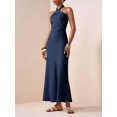 thumbnail image 3 of Blue Elegant Satin Twist Front Halter Neck Long Maxi Dress For Party, 3 of 7