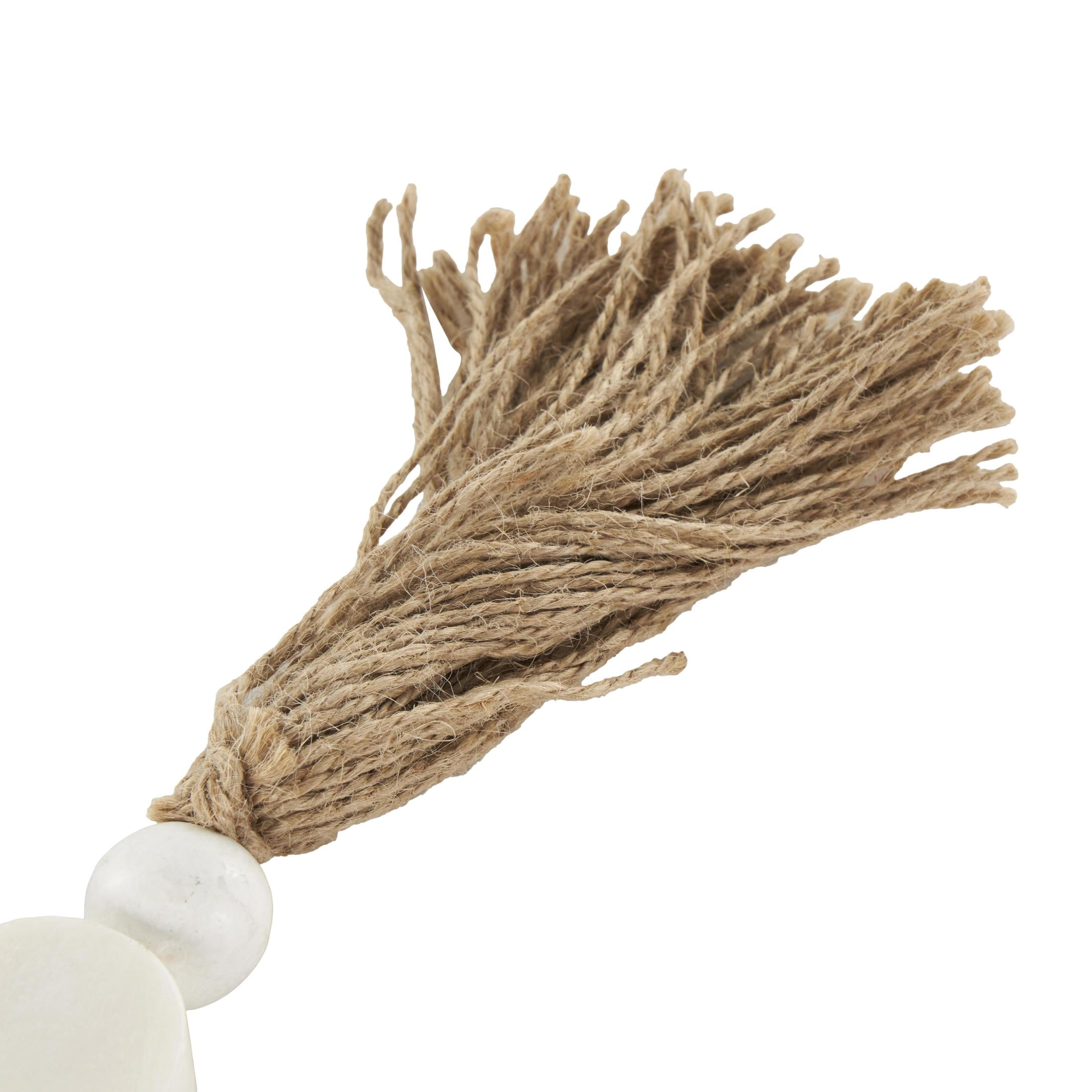 DecMode Handmade Round Extra Long Orb White Marble Garland with Tassel with Knotted Brown Jute