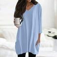 thumbnail image 4 of Duoif Shirts for Women, Womens Tunics to Wear with Leggings Summer 3/4 Length Sleeve V Neck Tshirts with Pockets Long Blouses Casual Womens Tops Light Blue L, 4 of 7