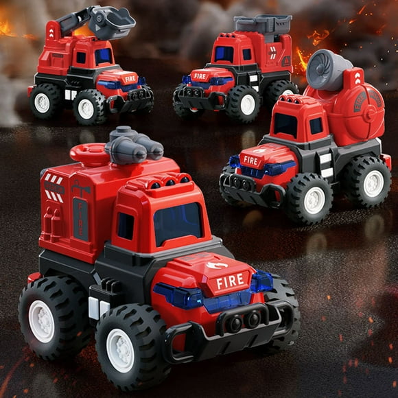 Toys under $5! kkbbma 4 Pieces Construction Truck Vehicle Toy Set Clearance, Children's Press Engineering Car Simulation Lift Car Smokes Exhaust Car Clouds Ladder Car Sprinkler Car Toy Gift Set