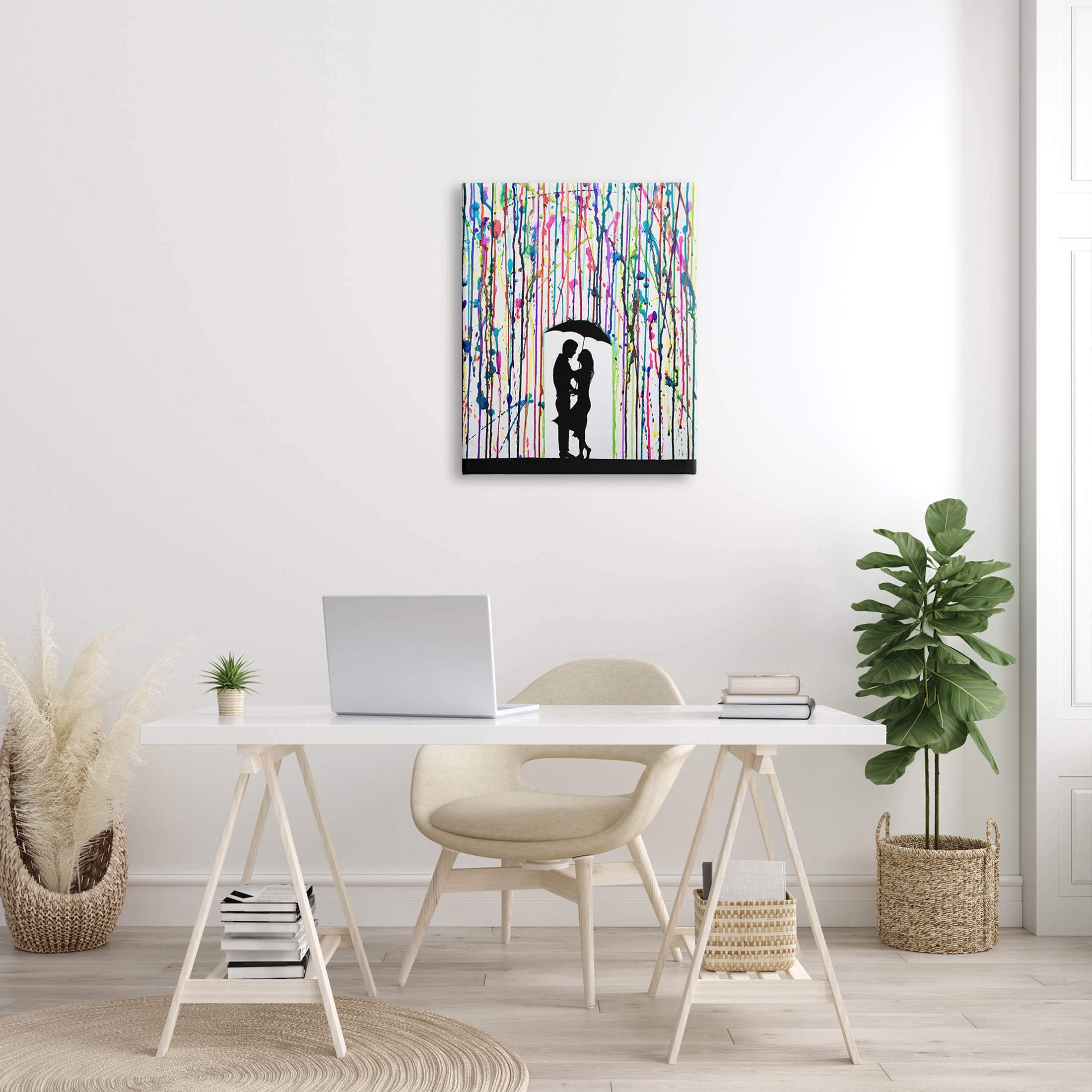 Modern Romantic Rainfall Silhouette Abstract Graphic Art Gallery Wrapped Canvas Print Wall Art