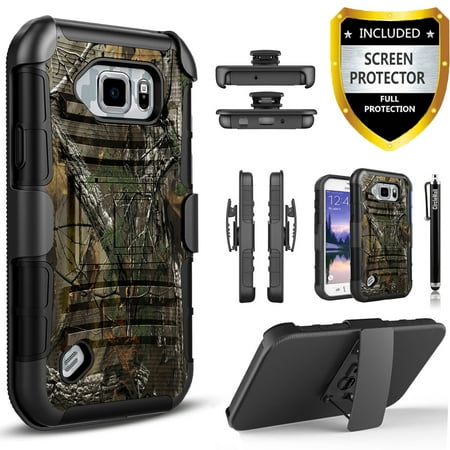 Galaxy S6 Active Case, Dual Layers [Combo Holster] And Built-In Kickstand Bundled with [Premium HD Screen Protector] Hybird Shockproof And Circlemalls Stylus Pen For Samsung Galaxy S6 Active (Best Galaxy S6 Active Case)