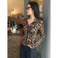 thumbnail image 3 of Women's Leopard-Print Zip-Up Long Sleeve Fitness Jacket, 3 of 7