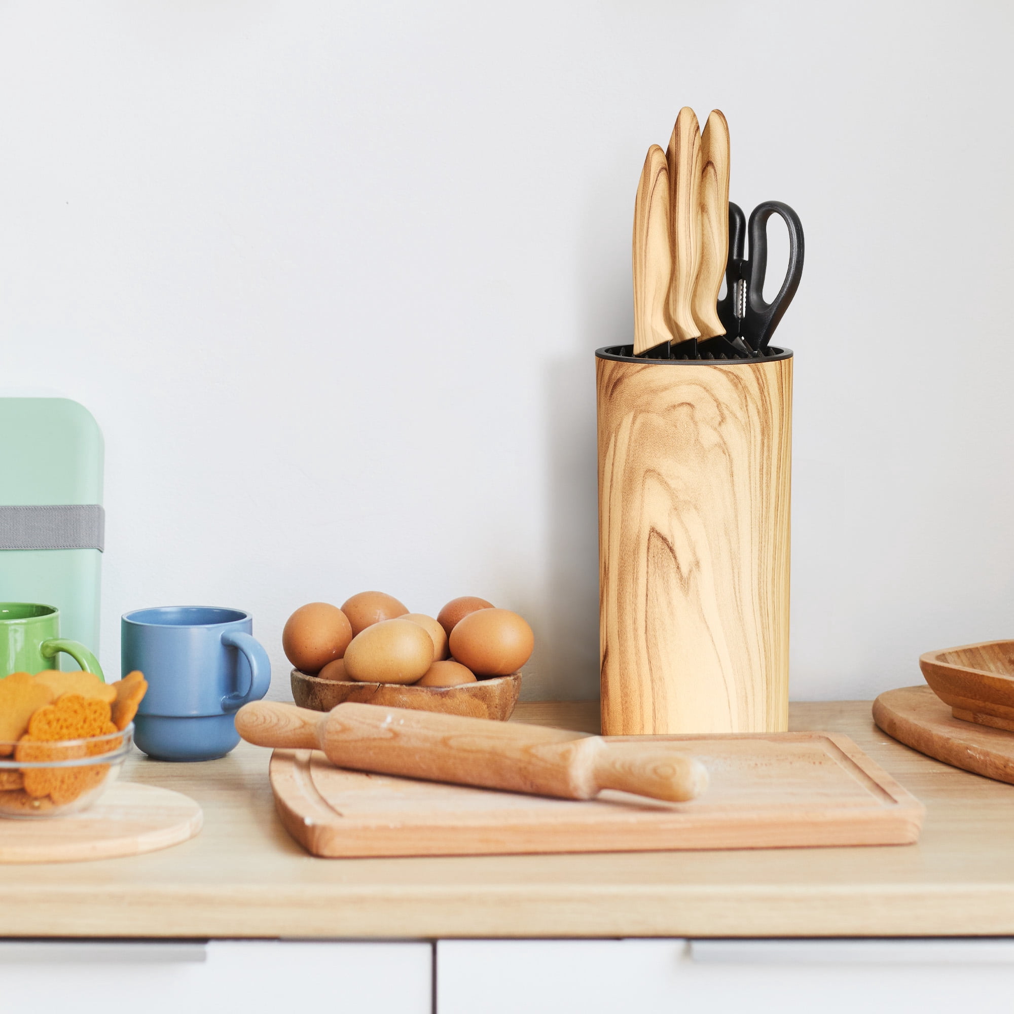 Hecef 6-Piece Kitchen Knife Set with Olive Wood Block, Sharp Stainless Steel Chef Knife Set, Non-stick Prof Knives.