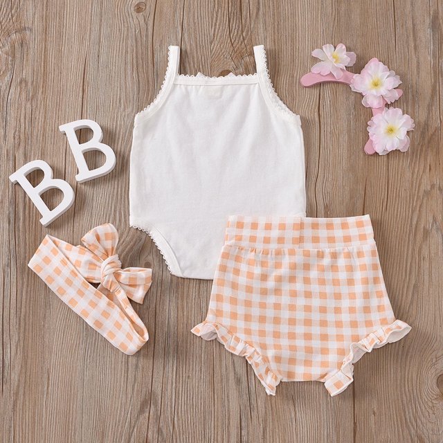 Ropa de bebé Herrnalise, 3 piezas, chaleco blanco sin mangas, mono, pantalones cortos, diadema