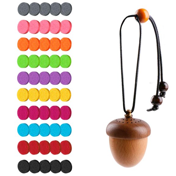Essentil Oil Wooden Acorn Car Diffuser + 22mm Flet Pads