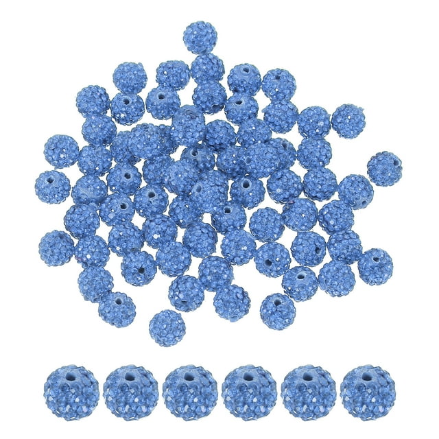 Rhinestone Beads for Jewelry Making, Shiny Round Disco Ball Beads Light Blue 50 Pcs