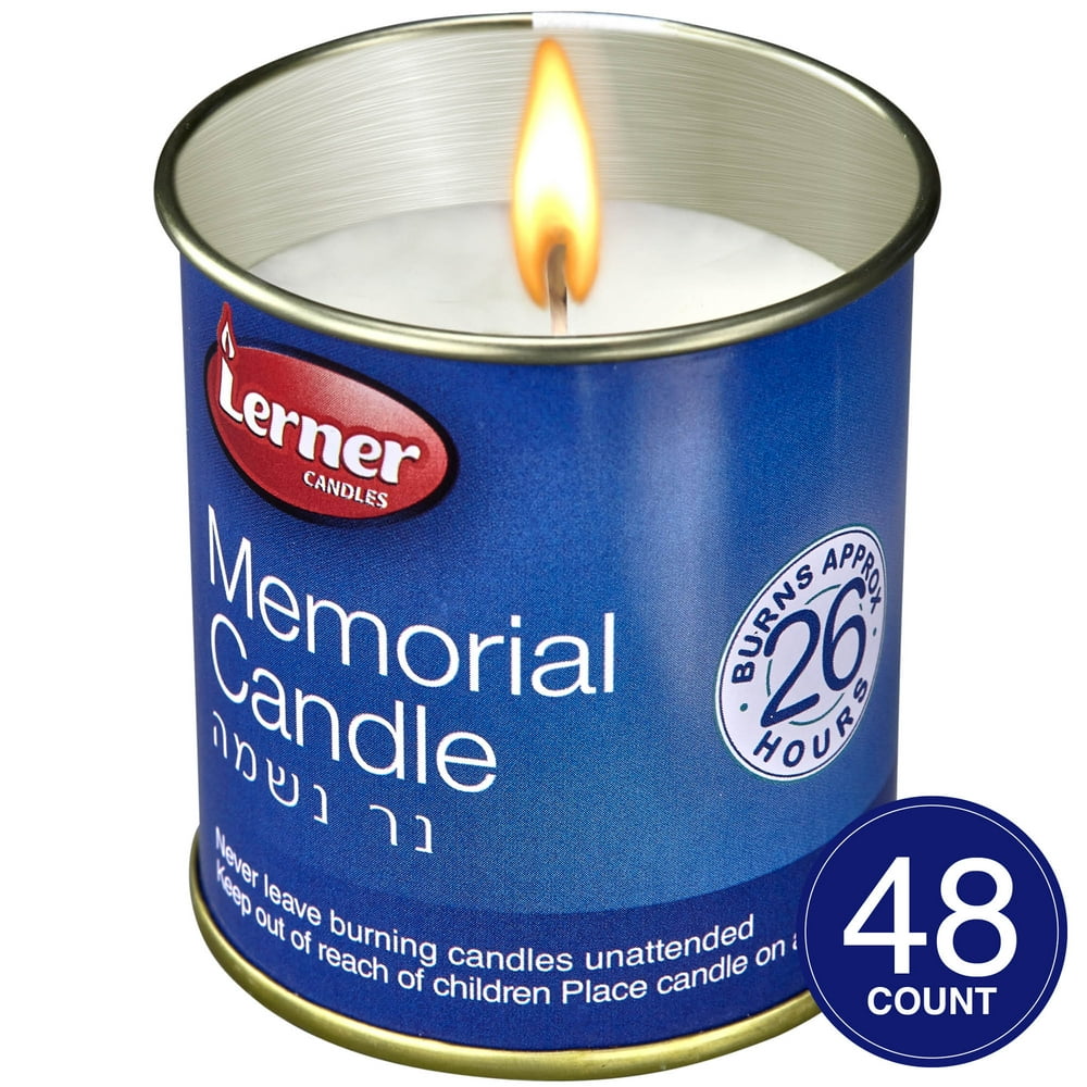 24 Hour Yartzeit Memorial Candle in Tins (48 Case) White Perffin Wax