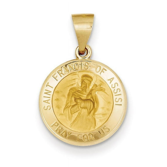 Finest Gold 14K Yellow Gold Polished & Satin St Francis of Assisi Medal Hollow Pendant