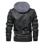 Hood Crew Mens Pu Faux Leather Jacket with Removable Hood Black S