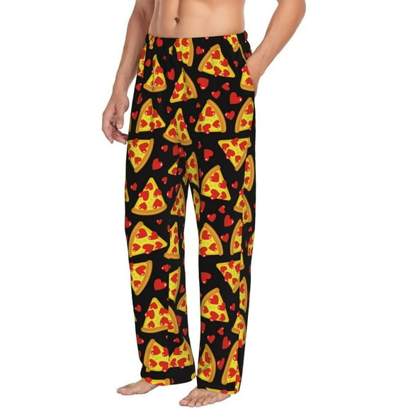 Picia Cartoon Pizza Mens Soft Woven Cotton Elastic Waistband Sleep Pajama Pant Lounge Sleep Pant With Pockets And Drawstring-Small