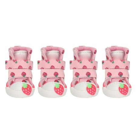 Depato Dog Shoes Slip Resistant Breathable Canvas Cute Strawberry Dog Boots for Small Dogs Teddy Bichon Pomeranian 4