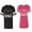 Men Black / Women Pink, variant on King Queen Ear Unisex Couple Matching Cotton Jersey style T-Shirt Contrasting stripes on sleeves (Men Black / Women Black) (Men S / Women S)