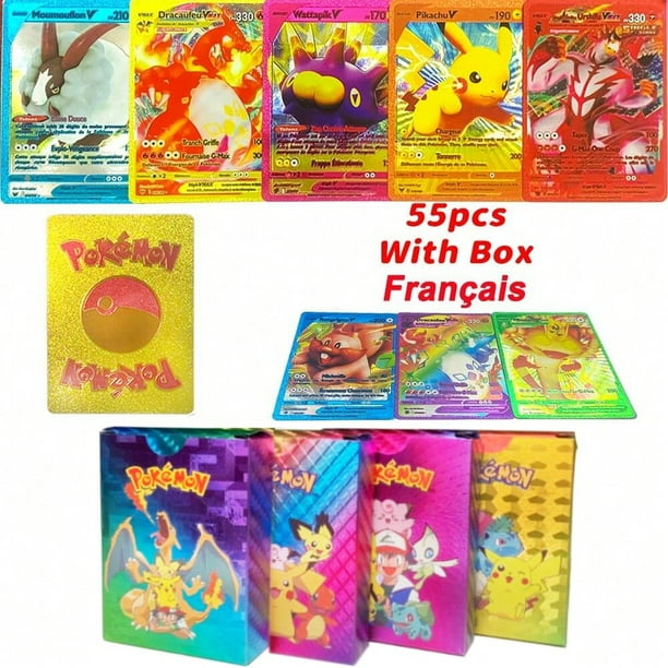Tarjetas coloridas de lámina dorada de Pokémon, 55 piezas, Pikachu, Charizard, Arceus, Diamante arcoíris, inglés, francés, español, alemán, VMAX, GX, VSTAR