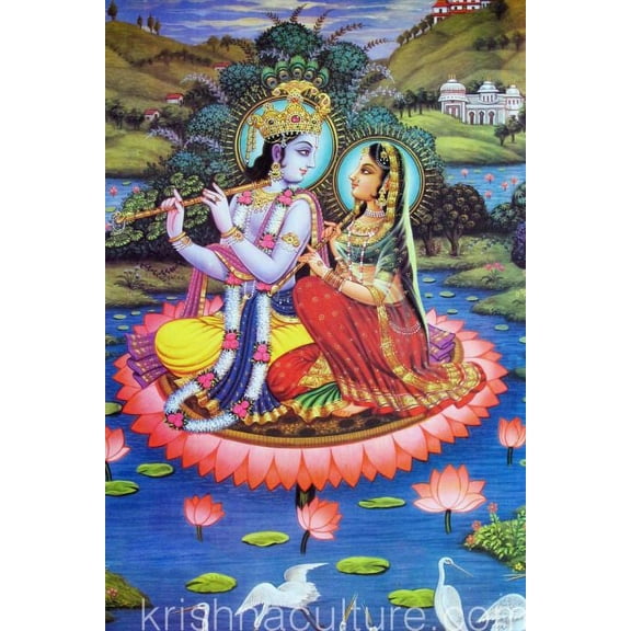 Krishna Culture Radha Krishna Lake CV89SA Canvas Art 12x18"