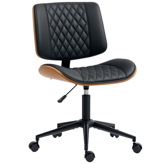 Home Office Chair No Arms Wheels PU Leather Desk Chair Adjustable Height 360 Swivel Black