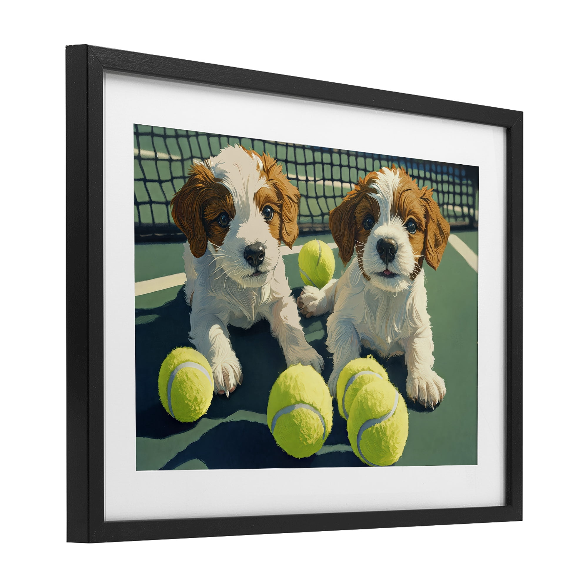 Stupell Industries Playful Puppies with Tennis Balls Black Framed Print Under Glass, design by Imagine It Images
