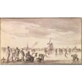 thumbnail image 2 of Jan van Goyen 14x10 Gold Ornate Wood Frame and Double Matted Museum Art Print Titled - Winter Landscape with Skaters and Fishermen (1647), 2 of 4