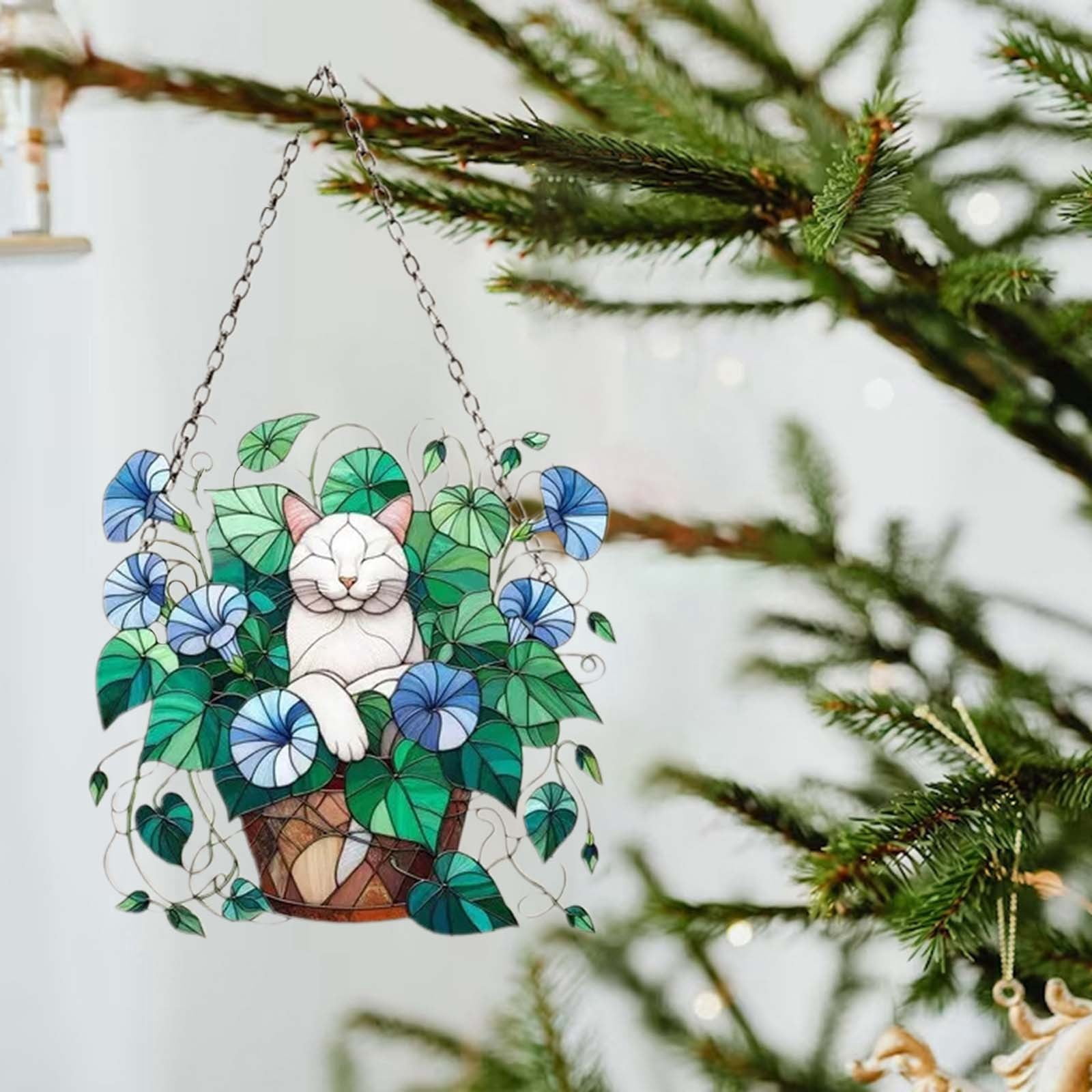 MIDEFINCH Panier à Fleurs En Acrylique Bleu à Suspendre, Attrape-soleil Léger En Faux Vitrail Pour Décoration D'intérieur, Décoration Murale Florale, Idéal Pour Les Fenêtres Et Les Espaces Ensoleillés