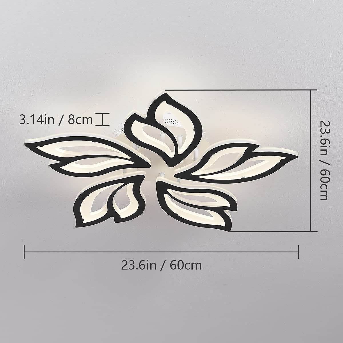 Garwarm LED Ceiling Light Fixture, 60W Modern Leaves Ceiling Lamp Dimmable Black Flush Mount Ceiling Chandelier for Living Room Study Room Dining Room Bedroom