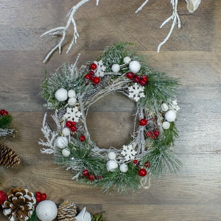 9 8 Snowflakes And Berries Winter Foliage Mini Christmas Wreath Unlit Walmart Com Walmart Com