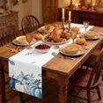 thumbnail image 2 of Blue White Pumpkins Fall Table Runner - 36 Inch Long Thanksgiving Eucalyptus Leaf Cotton and Linen Blended Dress Scarves Farmhouse Table Runner for Kitchen Dining, Coffee Table, 13" x 36", 2 of 8