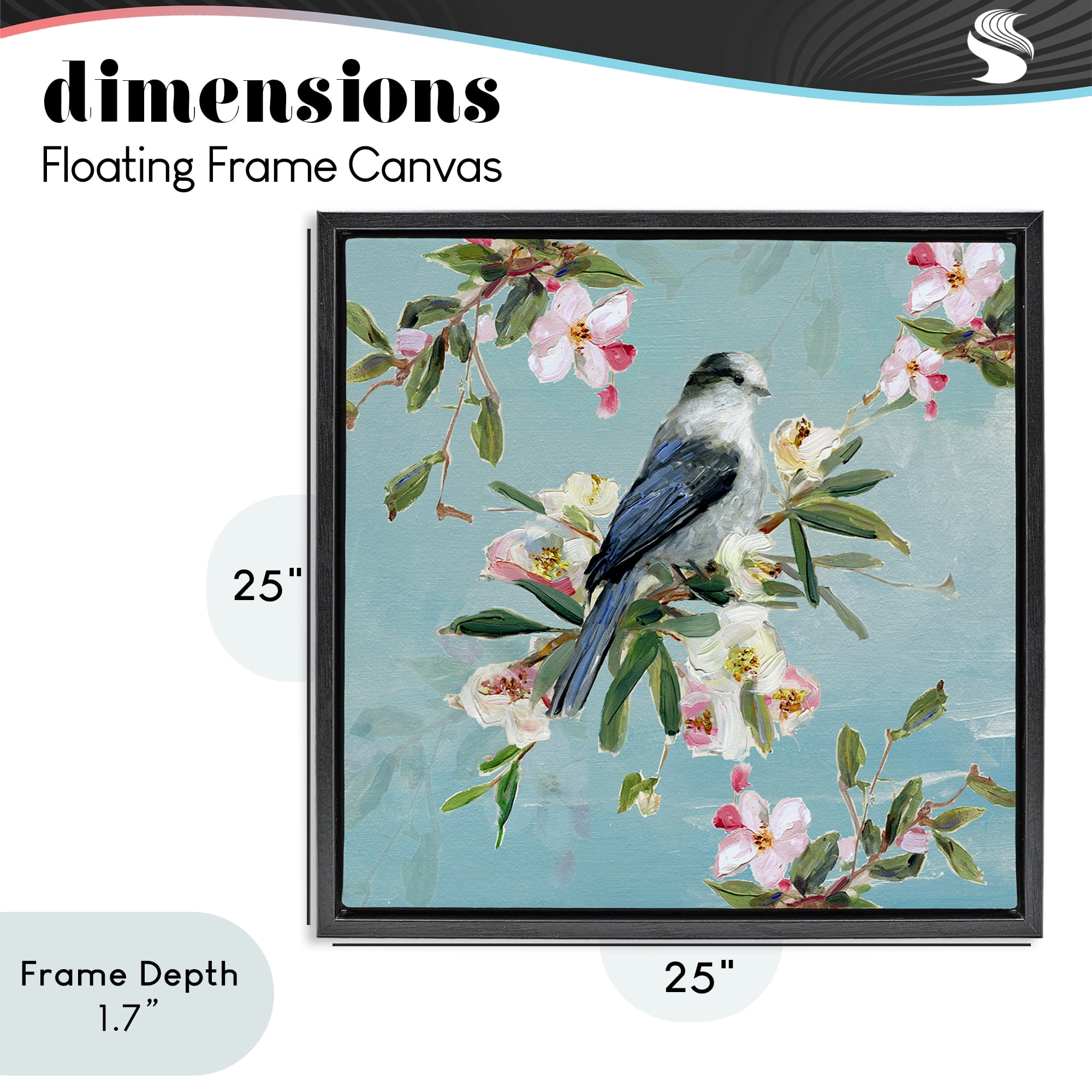 Stupell Industries Pastel Songbird Among Blossoms Black Framed Floater Canvas Wall Art, design by Sally Swatland