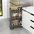 thumbnail image 3 of PetFurnishn Slim Rolling Storage Cart, 4-Tier Rolling Utility Cart, Wood Kitchen Storage Cart with Handle & Wheels, Narrow Rolling Shelving Unit for Kitchen Bathroom Laundry Small Places (Grey), 3 of 10
