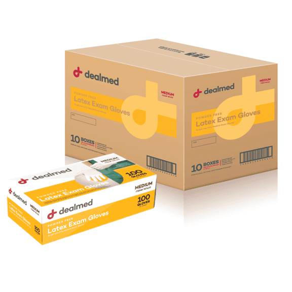 Dealmed Latex Exam Gloves, Non-Sterile, Powder Free, Medium, 100 Count, Pack of 10