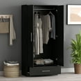 thumbnail image 3 of KULAGAGA Wardrobe Storage Cabinet, Armoire Closet Organizer with Drawer and Hanging Rod, Black, 3 of 7