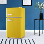 Tacool 3.5 Cu.ft Retro Mini Fridge with Freezer, 2 Door Small Refrigerator with 7 Adjustable Thermostat for Home, Yellow