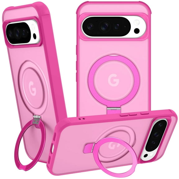 ShieldFlex for Google Pixel 10 / Pixel 10 Pro Case with Kickstand Ring Holder, Compatible with MagSafe, Translucent Slim Protective Magnetic Case 6.3 Inch,Rose