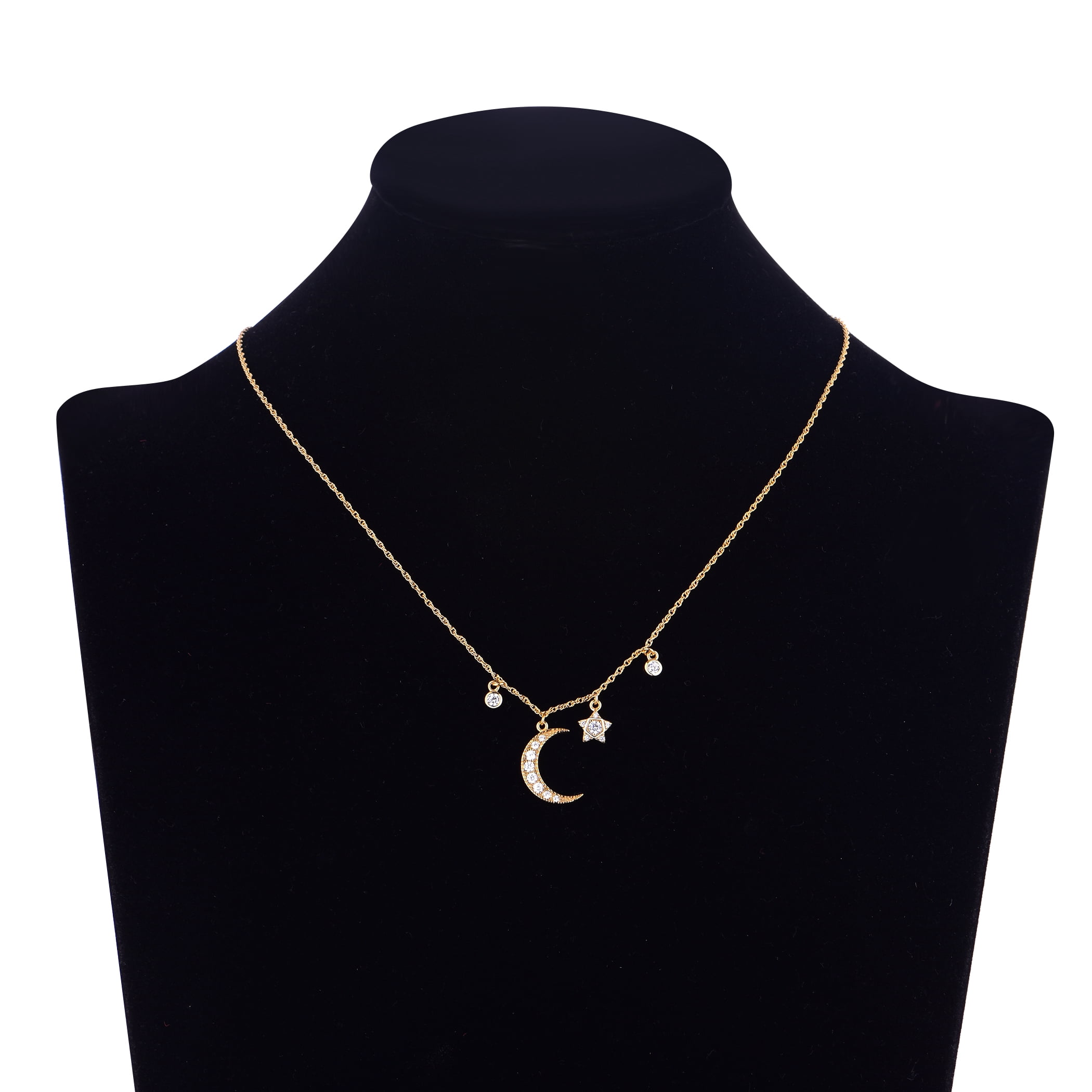 Brilliance Fine Jewelry Women's Simulatd Diamond Moon Necklace in 14KT Gold Plated Sterling Silver