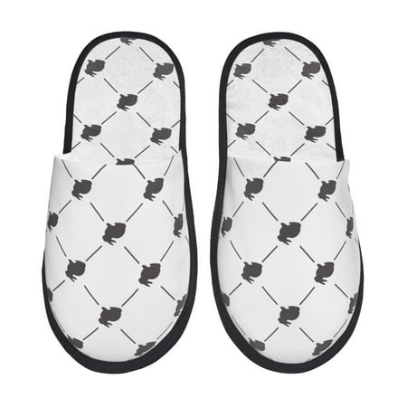 Balery Black Rabbit Slient Indoor Furry Fleece Comfort House Shoes Soft Non-Slip Home Shoes Cotton slippers House Slippers-- Medium