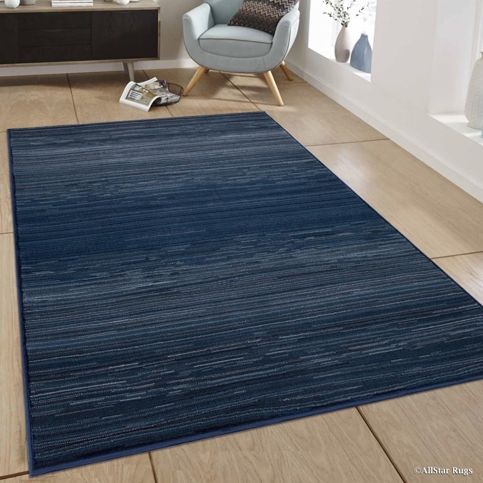 Allstar Rugs Blue and Grey Linear Abstract Rectangular Area Rug with