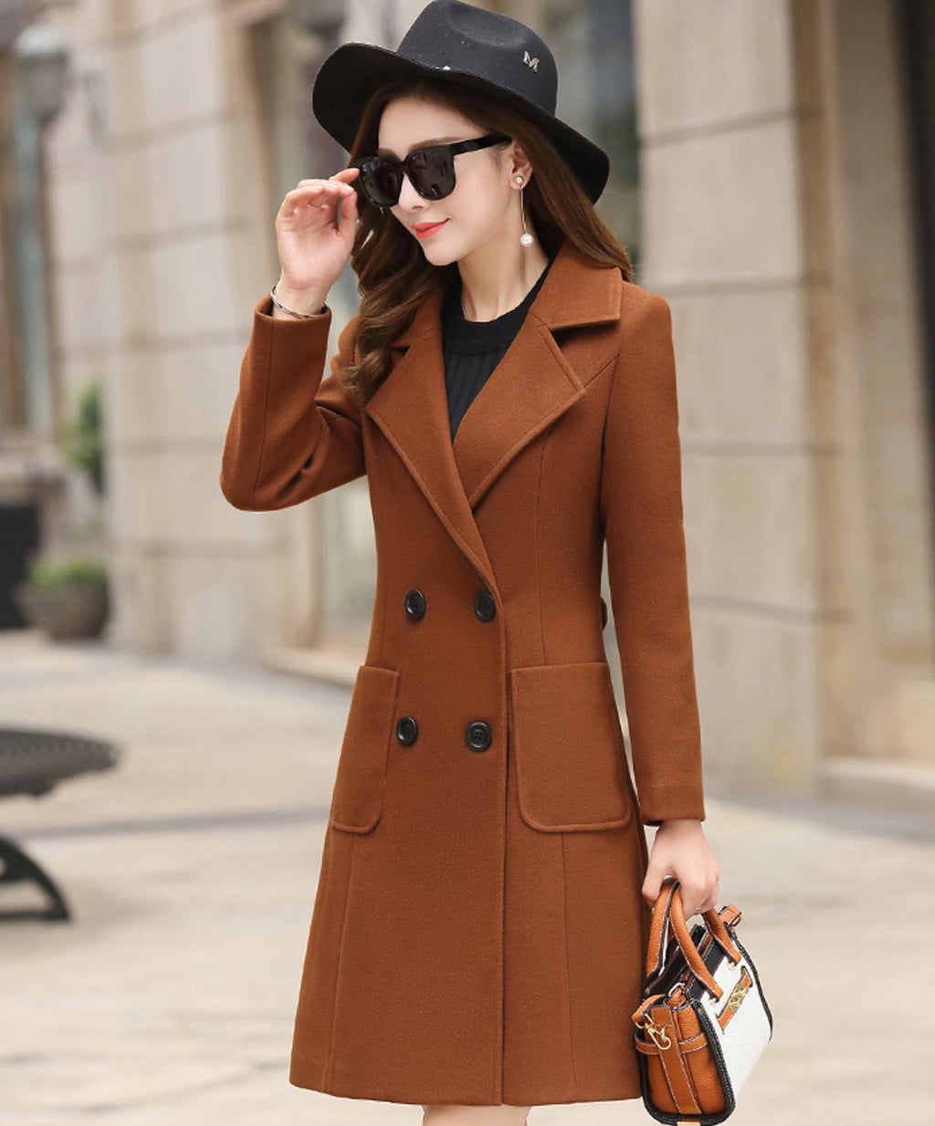 DEAT Coffee Color Casual Women Overcoat Double Breasted Loose Long