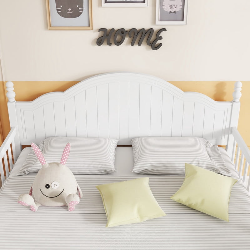 Mirightone Wood Platform Bed with Headboard and Footboard,Wood  Full Size Bed Frame with Detachable Rails, White