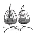 thumbnail image 3 of Gotland 2 Pieces Outdoor Hanging Egg Chair with Stand,Patio Wicker Swing Egg Chair Hammock Chair with UV Resistant Cushion,All-Weather 485lbs Capacity for Bedroom,Balcony,Garden,Gray, 3 of 7