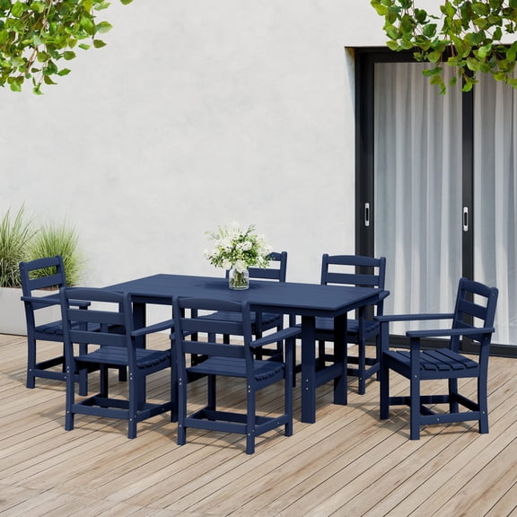 WestinTrends Ashore 7-Piece HDPE Outdoor Rectangular Patio Dining Table Set, Navy Blue