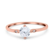 Rose Tone, Simulated Cubic Zirconia Size-7 Three Stone Vintage Art Deco Engagement Bridal Ring 925 Sterling Silver