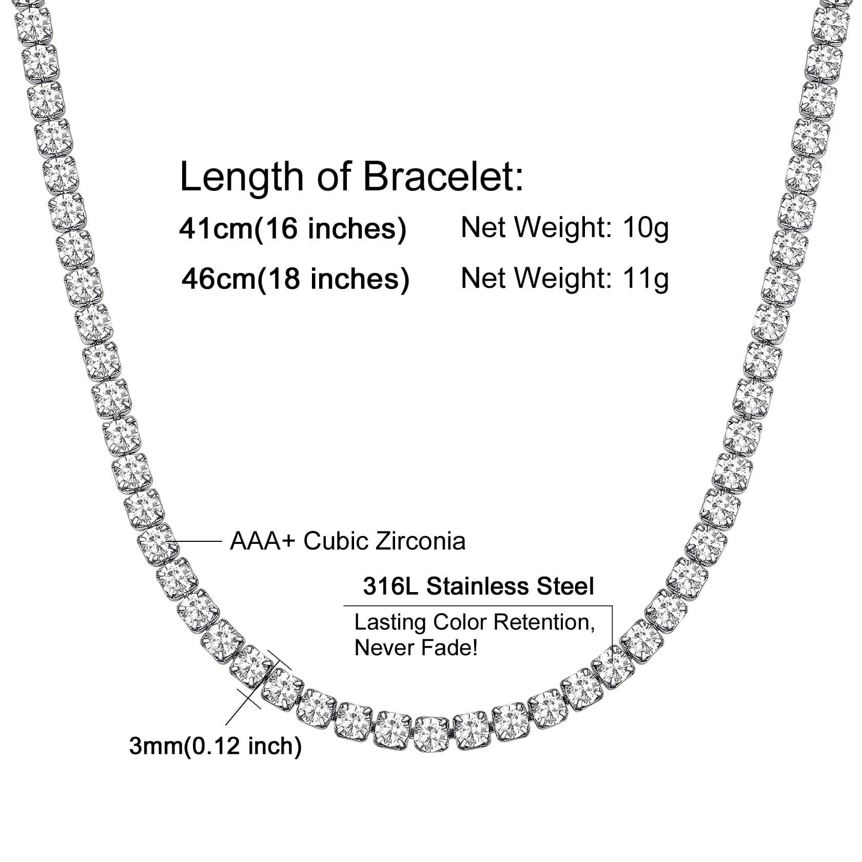 ChainsHouse 5mm White Round Cut Cubic Zirconia Tennis Necklace for Women, 16"